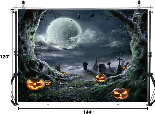 Miniatura 8 de Fondo de Halloween para fotografía, fondo de terror, telón de fondo de calabaza aterradora y luna para decoración de fiestas, accesorios de estudio
