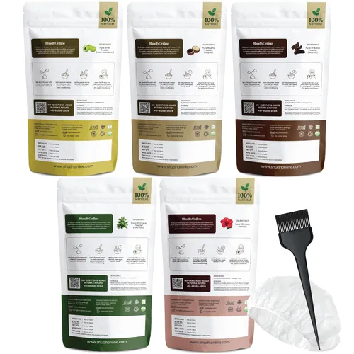 Miniatura 7 de Combo de Polvo de Mascarilla Capilar Herbal Shudh Online, Polvo Herbal Ayurvédico Indio para el Crecimiento del Cabello (250g, 8.8oz), Bhringraj