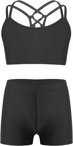 Conjunto de 2 piezas de ropa deportiva para niñas y gimnasia, danza, brasier deportivo y pantalones cortos tipo tankini