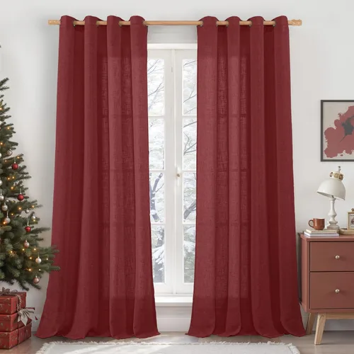 Miniatura 121 de LAMIT Cortinas de lino sintético para dormitorio, paneles filtrantes de luz, cortinas de lino con protección de privacidad con ojales para ventanas