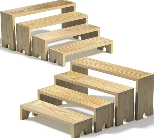 Miniatura 13 de Juego de 2 soportes elevadores escalonados grandes de madera negra para eventos de proveedores, soporte apilable de madera para cupcakes, juego