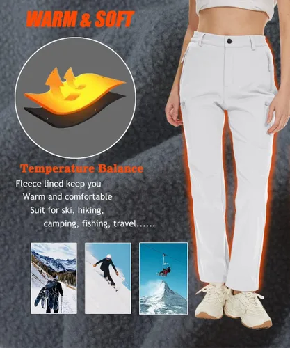Miniatura 4 de MAGCOMSEN Pantalones de invierno impermeables con forro polar para mujer, para esquí, senderismo, pantalones de invierno softshell con aislamiento