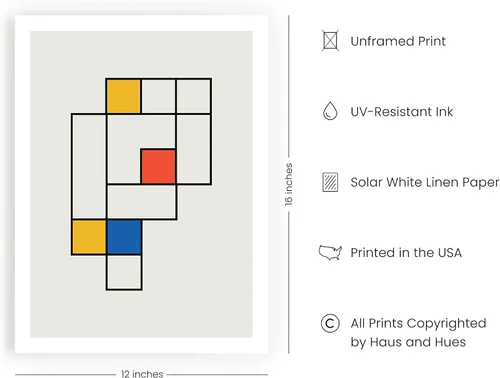 Miniatura 2 de HAUS AND HUES Bauhaus - Arte de pared abstracto moderno y colorido - Póster retro de Mondrian, obra de arte de pared moderna de mediados de siglo