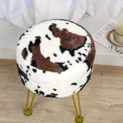 Miniatura 6 de Otomana de Piel Sintética con Estampado de Vaca 13"x13"x17" Asiento de Banco de Entrada Suave y Mullido Redondo Resistente Otomana de Acento Vaca