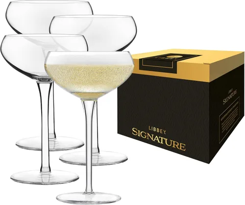 Juego de 4 copas de cóctel cupé Signature Kentfield de Libbey, copa de vidrio alta con tallo clásico, juego de regalo de copas de champán cupé para