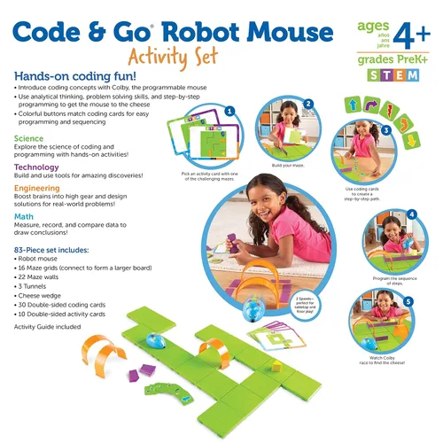 Miniatura 7 de Juego de actividades de ratón robot Code & Go de Learning Resources - Kit de robótica para niños, codificación de mascotas, juegos STEM, actividades