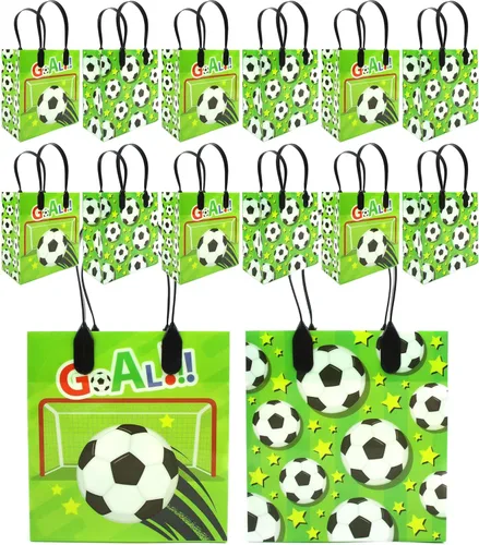 TINYMILLS Bolsas de regalo con temática de fútbol de fútbol con asas, bolsas de dulces de fútbol para fiesta de cumpleaños, bolsas de golosinas para