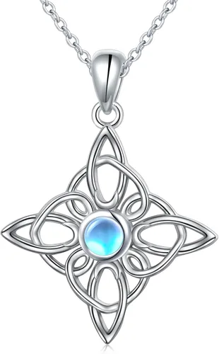 DAOCHONG Collar con colgante vintage de plata de ley 925, triángulo irlandés, nudo celta, corazón, cadena de caja de 18 pulgadas