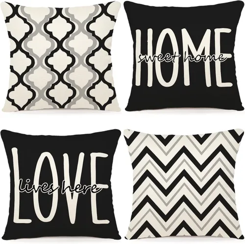 YCOLL Juego de 4 fundas de almohada estilo granja de 16 x 16 pulgadas, fundas de almohada decorativas de lino rústico, fundas cuadradas para sofá,