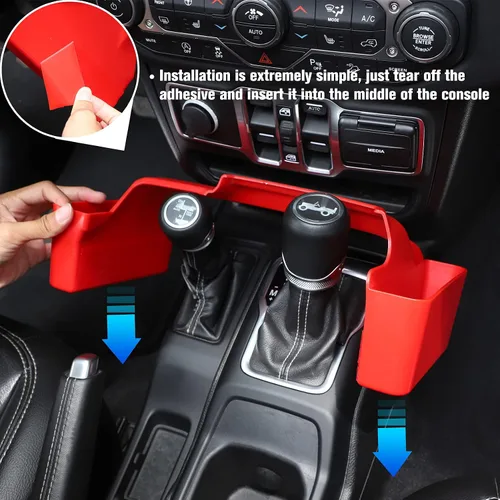 Miniatura 7 de JeCar Bandeja de palanca de cambios de consola central, caja de almacenamiento para Jeep Wrangler JL Gladiator JT 2018-2024 (rojo)