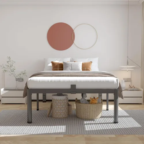 Miniatura 2 de ROIL Marcos de cama de 14 pulgadas con cabecera, tamaño individual XL, con agujeros para cabecero y patas de esquinas redondas, con sujetadores