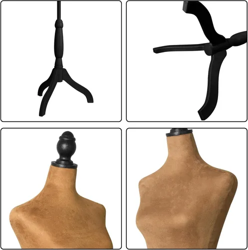 Miniatura 4 de YunHome - Vestido de medio cuerpo femenino con forma de maniquí de torso para ropa, altura de espuma para coser, maniquí desmontable marrón