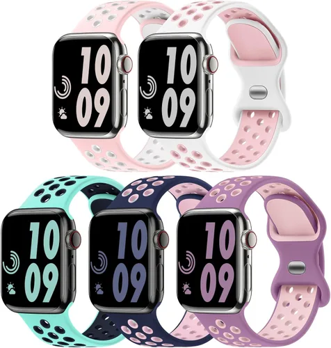 Miniatura 21 de 5 Pack de Correas Deportivas Compatibles con Apple Watch de 44mm 45mm 46mm 42mm 41mm 40mm 38mm 49mm para Hombres Mujeres, Correa de Muñeca
