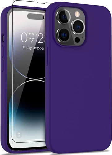 DEENAKIN Funda compatible con iPhone 14 Pro Max con protector de pantalla, funda de goma de silicona suave para mujeres, niñas, mujeres y niñas,