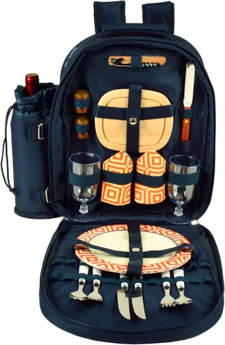 Miniatura 5 de Picnic at Ascot Mochila de picnic para 2 personas equipada con enfriador y soporte de vino aislado, diseñada y montada en los Estados Unidos negro