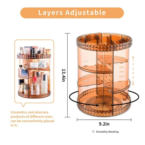 Miniatura 7 de V-HANVER Organizador de maquillaje giratorio de 360 grados Organizador de perfume Caja de exhibición de almacenamiento de cosméticos de gran Café