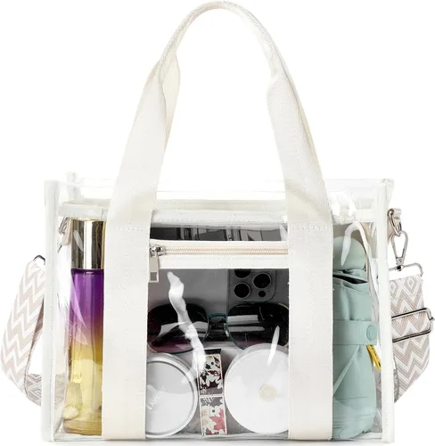 Miniatura 8 de Bolsa transparente UEOE para eventos en estadios, gran bolso de mano transparente con bolsa con cremallera exterior e interior para eventos