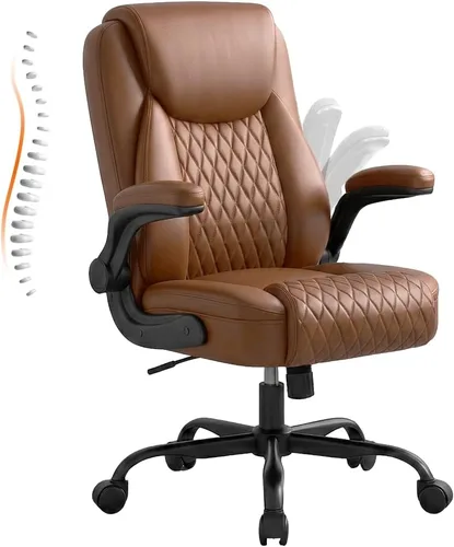 Miniatura 13 de GTPLAYER Silla de oficina de cuero, silla de escritorio para el hogar con brazos abatibles y respaldo ergonómico, cómoda silla ejecutiva resistente