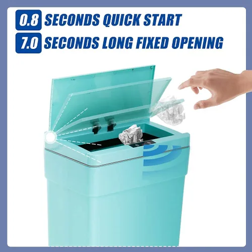 Miniatura 2 de HHS Paquete de 2 cubos de basura para cocina, de 13 galones con tapa, contenedor automático de plástico sin contacto con tapa con bisagras, cubo