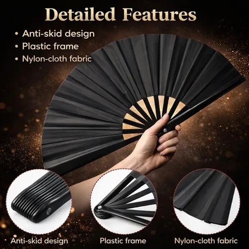 Miniatura 3 de Yulejo Paquete de 12 ventiladores de mano plegables grandes a granel para rave, de nailon, plegables, de 13 pulgadas, con mangas para hombres