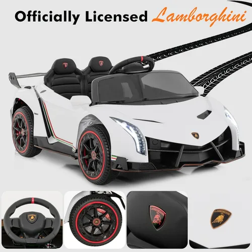 Miniatura 3 de INFANS Auto a batería para niños de 2 plazas, 12V 4WD con licencia Lamborghini Veneno con puertas hidráulicas, modo de balanceo, velocidades Blanco