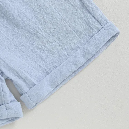 Miniatura 7 de AEEMCEM Conjunto de 2 piezas de camisa y pantalones cortos de algodón de lino de algodón de color liso para niños pequeños
