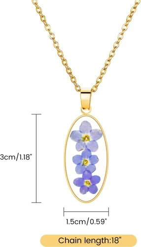 Miniatura 78 de Collar de flores silvestres prensadas con encaje de Forget-Me-Not y Queen Anne Collar de flores prensadas de oro Collares hechos a mano