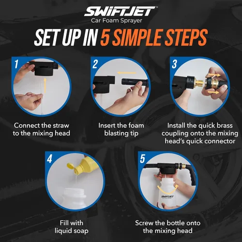 Miniatura 5 de SwiftJet Pistola de espuma para lavar el auto + manopla de microfibra - Funciona con cualquier jabón - Pulverizador de espuma para coche
