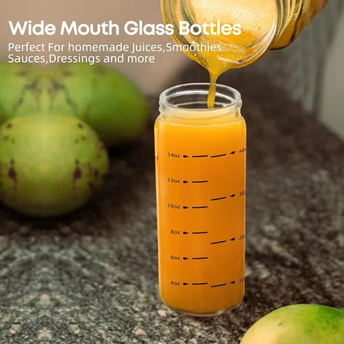 Miniatura 5 de Botellas de vidrio para jugo de 16 onzas, paquete de 2 botellas de agua de boca ancha con tapas para jugo, botellas de jugo reutilizables