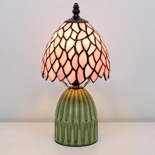 Miniatura 3 de Tiffany Stained Glass Mushroom Table Lamp 12.5 Inch -Pink Leaf Tiffany Lamp,6X6X12.5 Inch,Small Night Light,Ceramic Base, Mini Accent Light