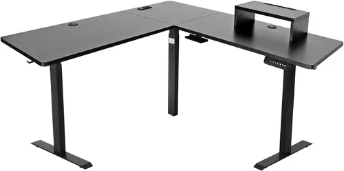 UNICOO XOT-L3E-BB - Escritorio de pie eléctrico de altura ajustable con triple motor en forma de L, escritorio esquinero para juegos y oficina en