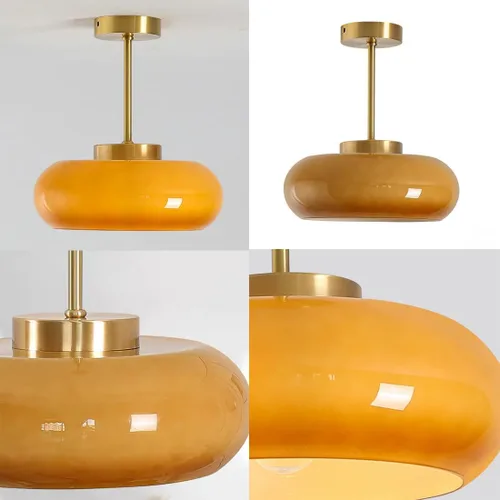 Miniatura 8 de Lámpara de techo semiempotrada de cristal, moderna cerca del techo, pantalla de cristal de cúpula naranja de 11 pulgadas, lámpara de techo dorada