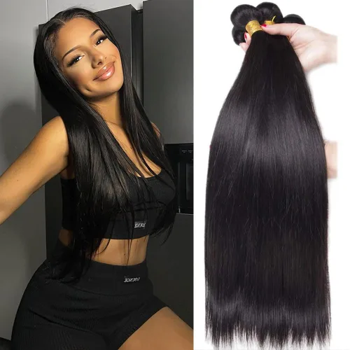 Miniatura 14 de Beautymoon Paquetes de cabello liso negro jet 4 manojos, cabello humano brasileño 14 16 18 20 pulgadas, 100% cabello virgen sin procesar liso, 4
