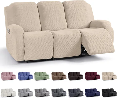 Miniatura 40 de KinCam Fundas para sillón reclinable, fundas elásticas para sillas reclinables, fundas para sofá reclinable de jacquard a rayas, protectores