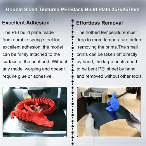 Miniatura 4 de IdeaFormer-3D Placa de construcción de doble cara negra PEI para Bambu Lab X1/X1C/X1E/P1P/P1S/P2S/A1, lámina de acero para muelles flexible