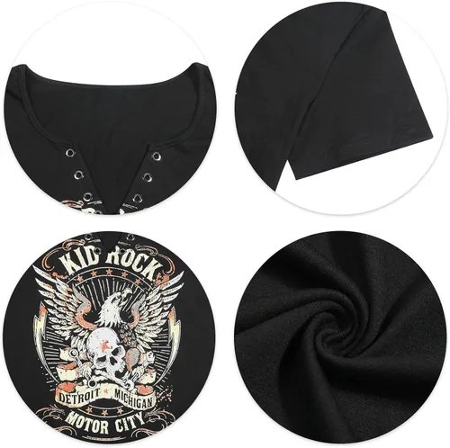 Miniatura 5 de SFHFY Kid Rock Skeleton Eagle - Camiseta para mujer, diseño vintage de Nashville Rock Roll Music Shirts Funny Motor City Graphic Skull Top