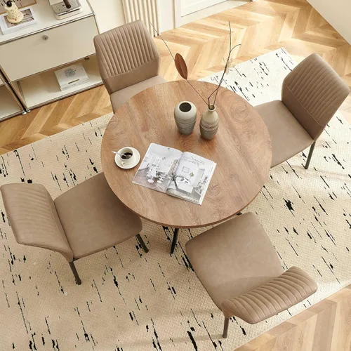 Miniatura 5 de Juego de Mesa de Comedor Redonda de 37" para 4, Juego de Café Pequeño Moderno de Mediados de Siglo para Comedor Cocina Apartamento