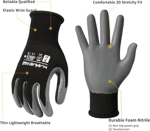 Miniatura 2 de MANUSAGE Guantes de trabajo de seguridad - Guante protector para hombres y mujeres - Protección de mano ultradelgada - Para construcción, Negro