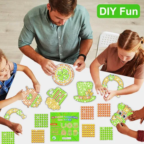 Miniatura 7 de Qyeahkj 6 piezas de manualidades del día de San Patricio, sombrero de trébol, gema de diamante, atrapasoles para niños, pintura de diamantes de San