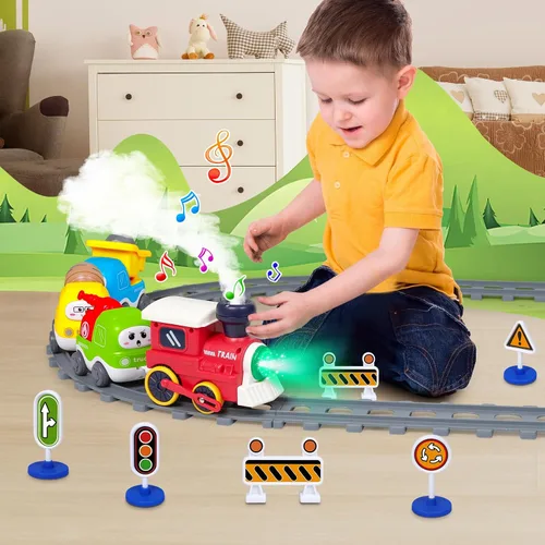 Miniatura 3 de Juego de Tren Eléctrico para Niños Pequeños de 3-5 4-8 con Pistas de Tren, Luces, Señal de Vapor, Música Realista, Sonido, Conexión Magnética