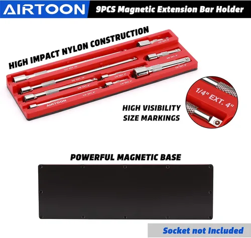 Miniatura 3 de Soporte magnético de barra de extensión de 9 piezas, organizador de barra de extensión magnética, plástico ABS, 1/4", 3/8", 1/2" Drive, capacidad