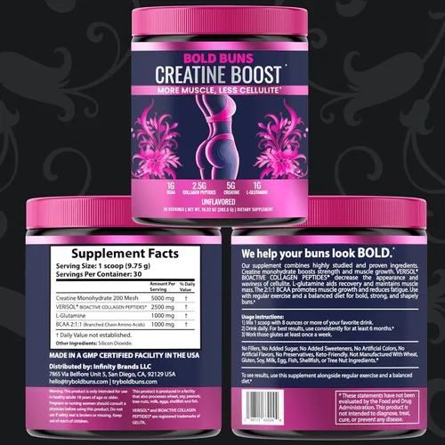 Miniatura 9 de Bold Buns Creatina para mujeres – Suplemento de construcción de glúteos con colágeno y BCAA – Apoya el desarrollo muscular, recuperación después