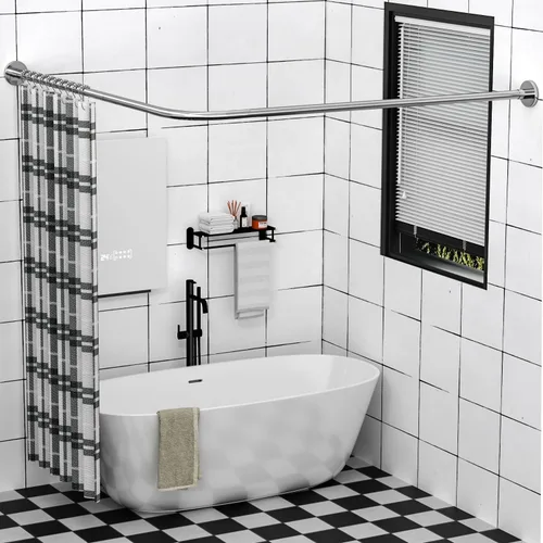 Miniatura 9 de Barra extensible de cortina de ducha en esquina de bañera en forma de L de acero inoxidable 304, instalación sin taladro, para baño, tienda de ropa