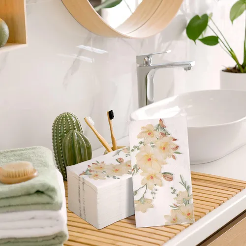 Miniatura 4 de Hotop 120 toallas de mano desechables florales para baño, 2 capas, bohemias, servilletas de papel de primavera para invitados de baño, servilletas