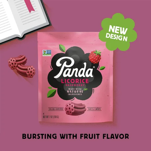 Miniatura 6 de Panda ® Regaliz de frambuesa suave natural Caramelo de regaliz hecho con colores y sabores naturales Proyecto verificado sin OMG Vegano y sin