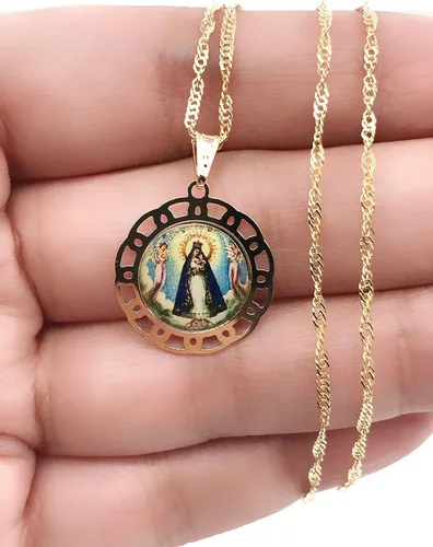Miniatura 10 de SIFRIMANIA Cadena de medalla religiosa católica chapada en oro para niños y mujeres