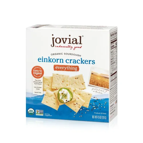 Jovial Galletas Einkorn Everything de masa madre orgánica, galletas de masa madre para plato de queso, hechas con Einkorn, USDA orgánico, sin OMG,