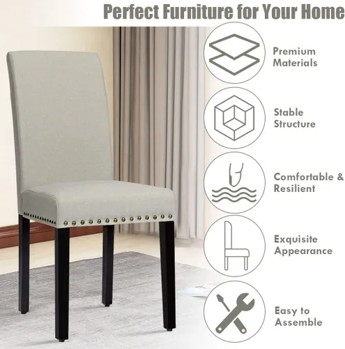 Miniatura 6 de Giantex Juego de 2 sillas de comedor tapizadas, sillas laterales de tela con patas de madera, asiento acolchado suave, ribete de cabeza de clavo