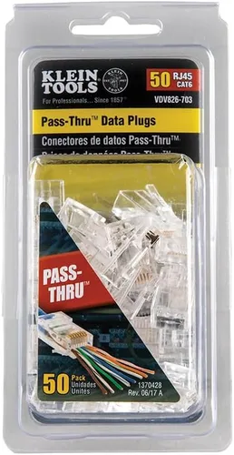 Miniatura 10 de Klein Tools 80017 Crimpadora de cable de datos y enchufe modular de datos CAT6, paquete de 50 herramientas, kit de herramientas de instalación
