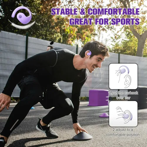 Miniatura 7 de Auriculares inalámbricos con Bluetooth para colgar en el oído, conducción ósea de aire, auriculares abiertos de oído abierto OWS, auriculares Púrpura